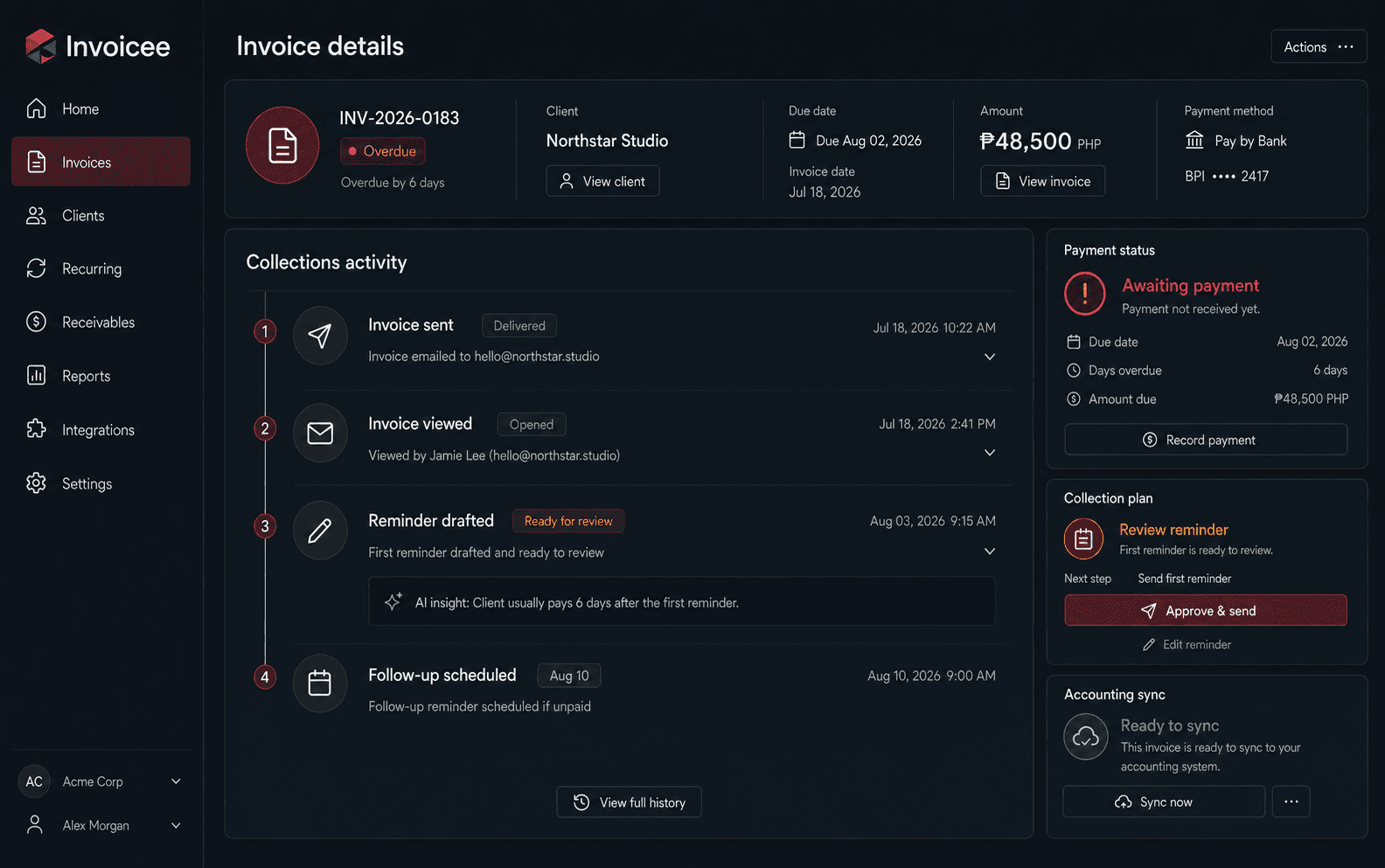 Invoicee interface preview